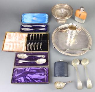 A silver plated salver and minor plated wares 