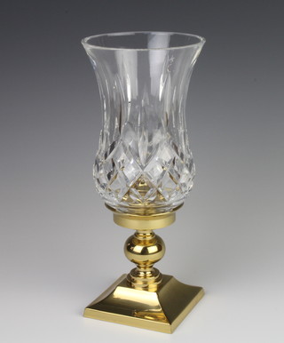 A Waterford Crystal cut glass lantern with brass base 28cm 