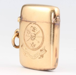A 9ct yellow gold vesta of Masonic interest - Yorick Lodge no. 2771, 19.9 grams 