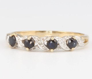 A 9ct yellow gold diamond and sapphire ring size P, 1.5 grams