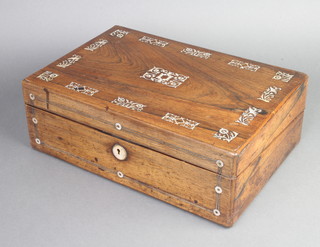 A Victorian rosewood and inlaid mother of pearl writing slope with hinged lid 12cm h x 35cm w x 24cm d 