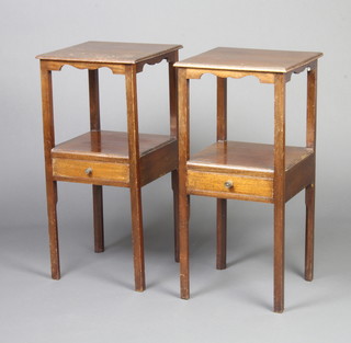 A pair of Georgian style mahogany bedside tables with undertier fitted a drawer, raised on square tapered supports 75cm h x 35cm w x 35cm d 
