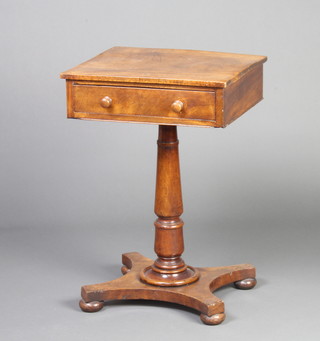 A 19th Century rectangular mahogany work table fitted a frieze drawer, raised on a turned column and triform base with bun feet 70cm h x 47cm w x 40cm d 