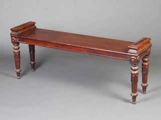 A William IV mahogany hall/window bench raised on turned supports 49cm h x 124cm w x 30cm d 