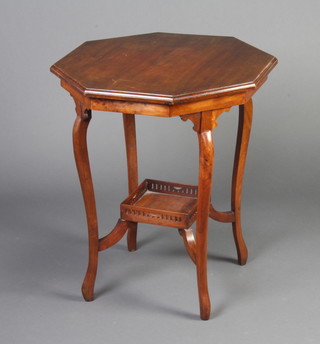 An Edwardian octagonal mahogany 2 tier occasional table with undertier raised on cabriole supports 71cm h x 60cm w x 60cm d