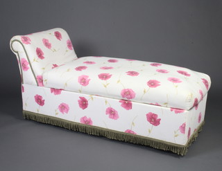 A 19th Century pine framed ottoman day bed with hinged lid, upholstered in poppy material 69cm h x 130cm l x 60cm w 