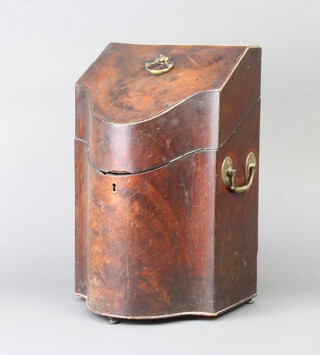 A Georgian mahogany knife box of serpentine outline with hinged lid and brass drop handles 33cm h x 21cm w x 21cm d 
