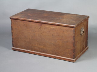 A 19th Century camphor trunk with hinged lid and iron drop handles, raised on a platform base 49cm h x 94cm w x 46cm d 