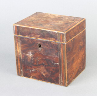 A 19th Century inlaid mahogany tea caddy with hinged lid 11cm h x 11cm w x 9cm d 