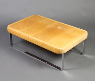 Heals, a mid 20th Century rectangular bleached oak and chrome coffee table, raised on polished chrome supports 30cm h x 88cm w x 55cm d  