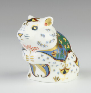 A Royal Crown Derby Imari pattern paperweight Hamster, gold stopper 6cm 