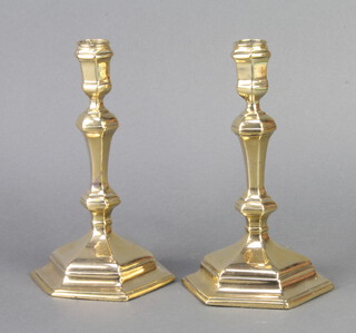 A pair of 17th style Century brass candlesticks of hexagonal form 20cm x 10cm (1 slightly bent) 