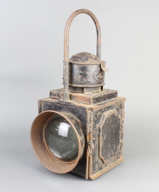 Sherwood Linley Ltd, a bullseye railway lantern dated 1923 in a black metal case