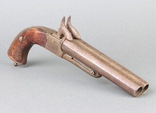 A 19th Century heavy bore double barrelled pin fire box lock pistol with 14cm barrel 