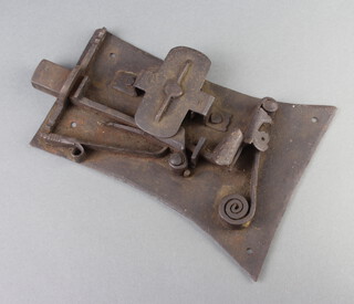 An 18th Century iron door lock 15cm x 23cm (no key) 