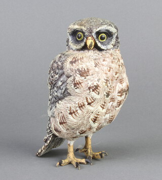 A cold painted bronze figure of an owl 16cm x 7cm 
