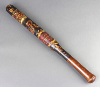 A Victorian turned and painted wooden Police truncheon with crown and cypher 46cm 