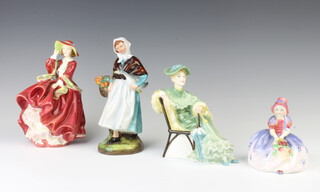 Four Royal Doulton figures - Ascot HN2356 15cm, Country Lass HN1991 19cm, Monica HN1467 10cm and Top O'The Hill HN1834 18cm 