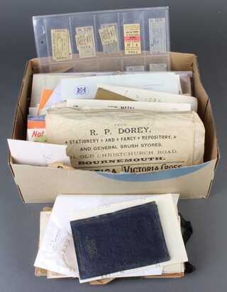 A quantity of ephemera including bus tickets, letters, etc, 