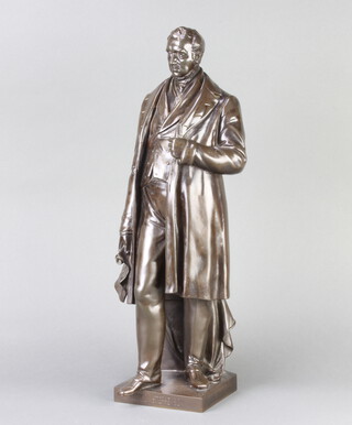 A 19th Century bronze figure of a standing George Stephenson, raised on a square base 48cm h x 13cm w x 13cm d 