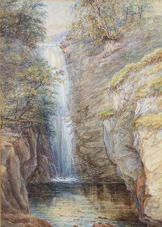 M Sandeman, watercolour, "Fennick Burn Waterfall" 35cm x 25cm 