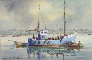 Sidney Cardew, watercolour "Blue Boat Backwaters" 18cm x 27cm 