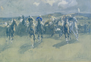 Lionel Dalhousie Robertson Edwards (1878-1966), coloured print signed in pencil, "A Hunt Steeplechase" 19cm x 27cm 