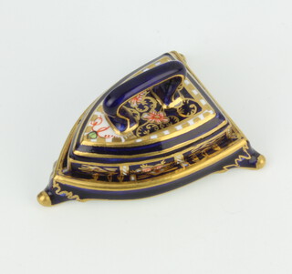 A Royal Crown Derby Imari pattern flat iron and stand 8cm 