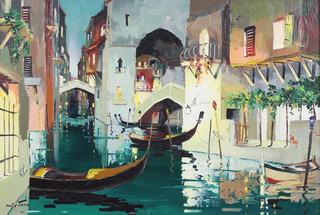 Doyly John (Cecil Rochfort D'oyly John) 1906-1993, oil on canvas signed, "Ponte Travaso Place Marco Venice" with Stacey Marks label en verso 44cm x 64cm 