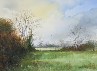 Dennis Morley, watercolour, country landscape 25cm x 34cm 