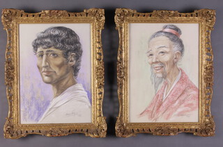 20th Century pastel studies of a Chinaman and a Roman, indistinctly signed and dated 1982, contained in decorative gilt frames 36cm x 26cm 
