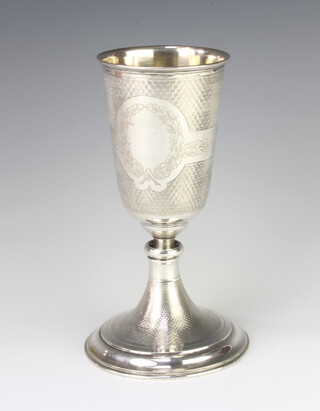 A Continental silver engine turned chalice with vacant cartouche 200 grams, 20 cm