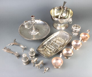 A silver plated punch bowl and cups and minor plated wares 