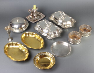 A pair of silver plated shaped entrees and minor plates wares 