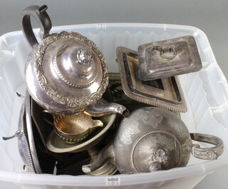 A silver plated Victorian teapot and minor plated wares 