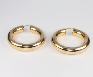 A pair of 9ct yellow gold large hoop earrings, 11.2 grams