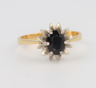 An 18ct yellow gold sapphire dress ring, size Q 1/2, 4.1 grams