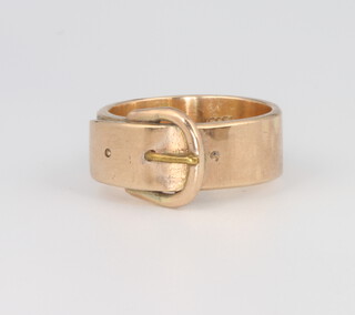 A 9ct yellow gold buckle ring, size O, 8.1 grams