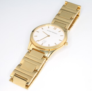 Alfred Dunhill, a gentleman's 18ct yellow gold wristwatch with calendar aperture on a gold bracelet with concealed clasp, the case numbered BB20148017, gross weight 130 grams