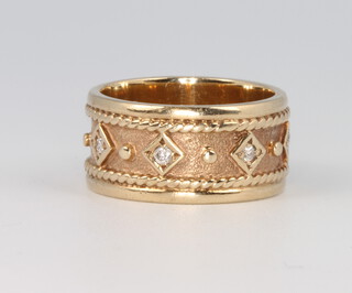 A 9ct yellow gold diamond set ring, size L, 6.5 grams