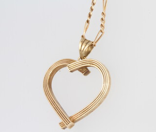 A 9ct yellow gold heart shaped pendant on a ditto 46cm chain, 2.3 grams