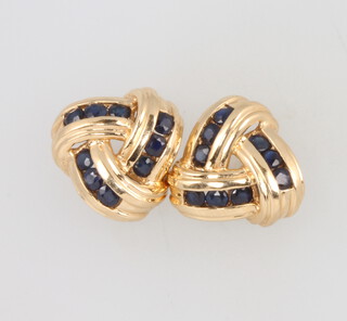 A pair of 14ct yellow gold sapphire earrings, 4 grams