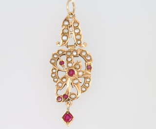 A 14ct yellow gold ruby and pearl pendant 6.1 grams