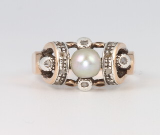 An 18ct yellow gold pearl and diamond ring size O, 4.3 grams