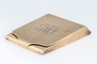 A 9ct yellow gold rectangular match sleeve with engraved monogram, maker Percy Edwards Ltd  32.7 grams 