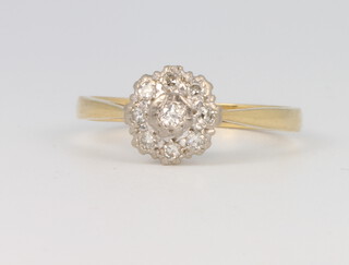 An 18ct yellow gold diamond cluster ring, size N 1.2, 2.7 grams