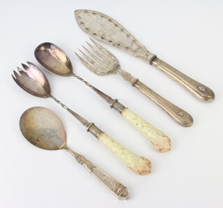 A pair of Edwardian plated fish servers and 3 other plated servers