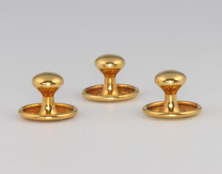 Three 15ct yellow gold collar studs, 2.3 grams