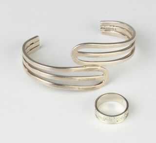 A silver free form bangle and a ditto ring 