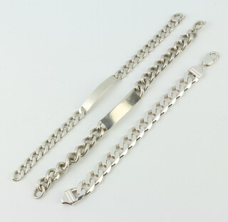 A silver bracelet and 2 ditto identity bracelets, 134 grams